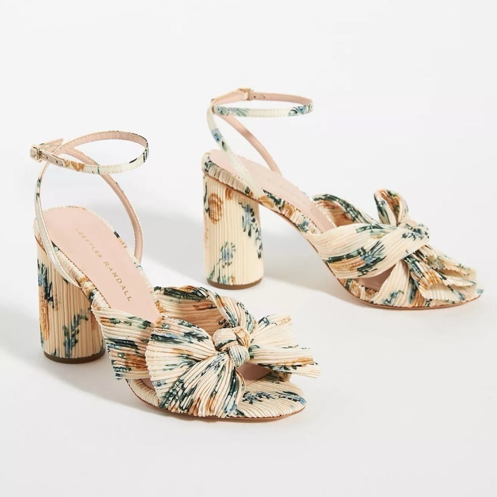 New Loeffler Randall Camellia Pleated Bow Heels Shoes in Nova Floral 5.5
